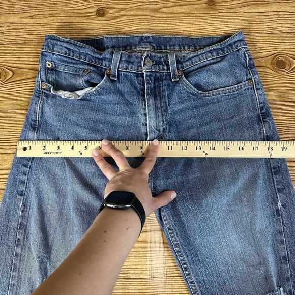 Levis 505 Jeans Mens 32x32 Blue Regular Straight Mid Rise Dark Wash Denim - Picture 6 of 16